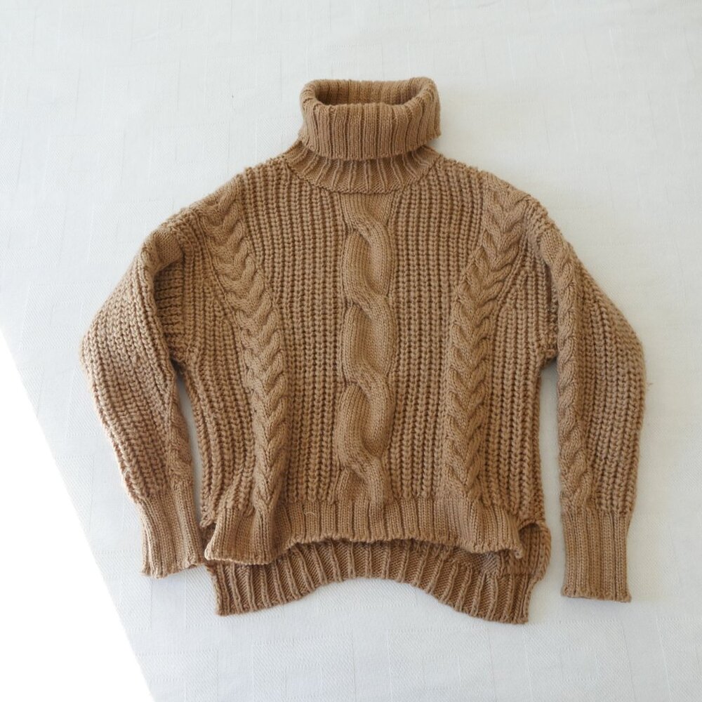 For the Republic | Chunky knit turtleneck sweater camel size medium